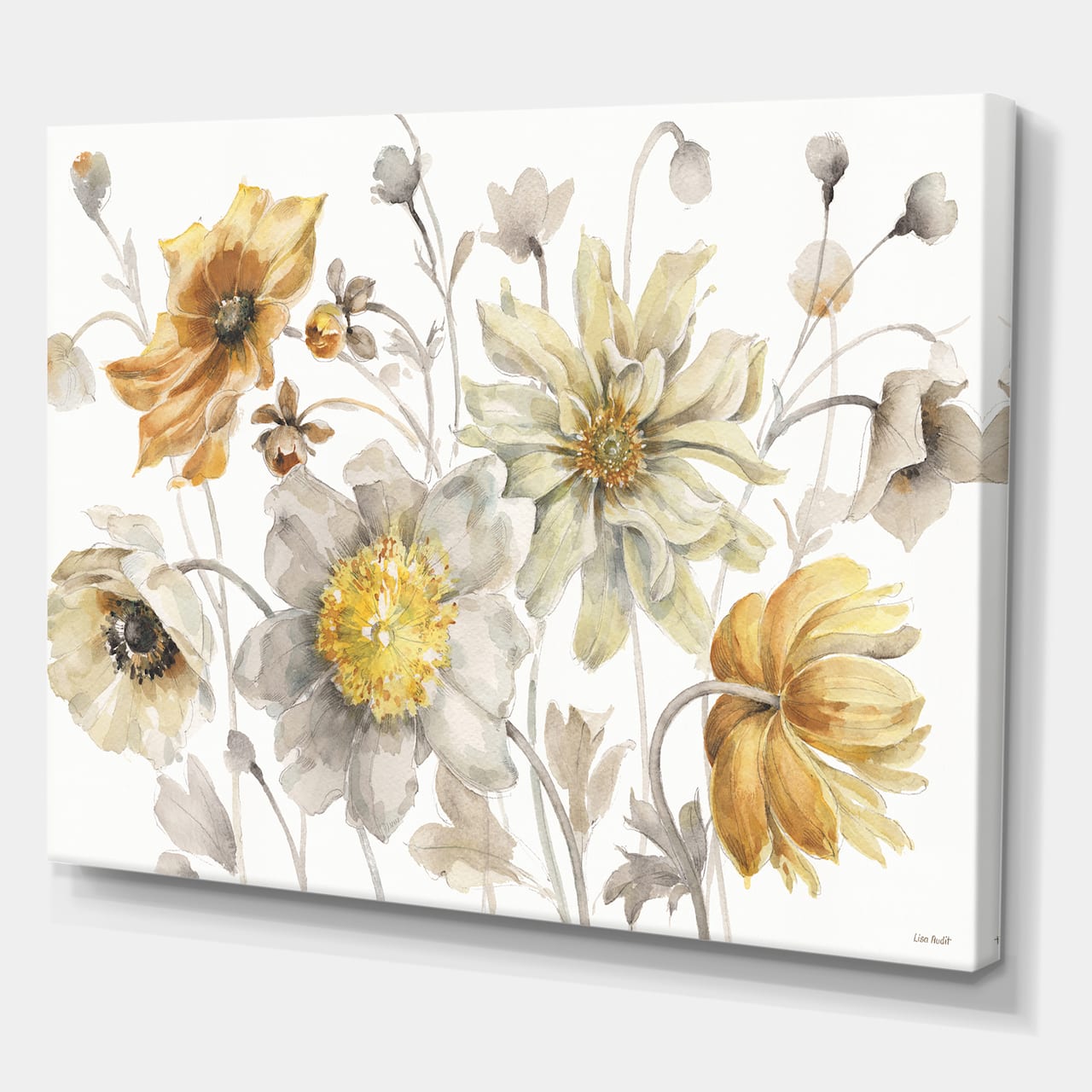 Designart - Fields of Gold Watercolor Flower VII - Traditional Canvas Art